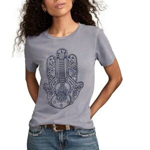USED Lucky Guitar Hamsa Classic Crewneck Cotton T-shirt- Wahsed out Color